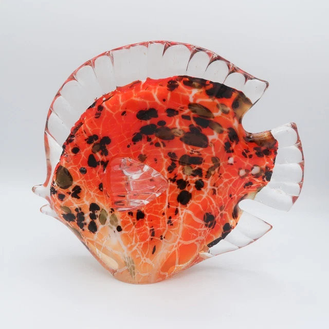 Handblown Art Glass Tropical Fish Orange Black Home Decor 8”