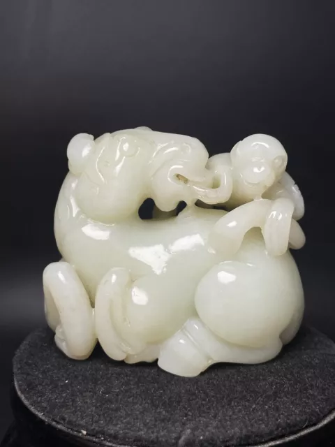 Chinese Exquisite Handmade Monkey Horse carving Hetian Jade Statue