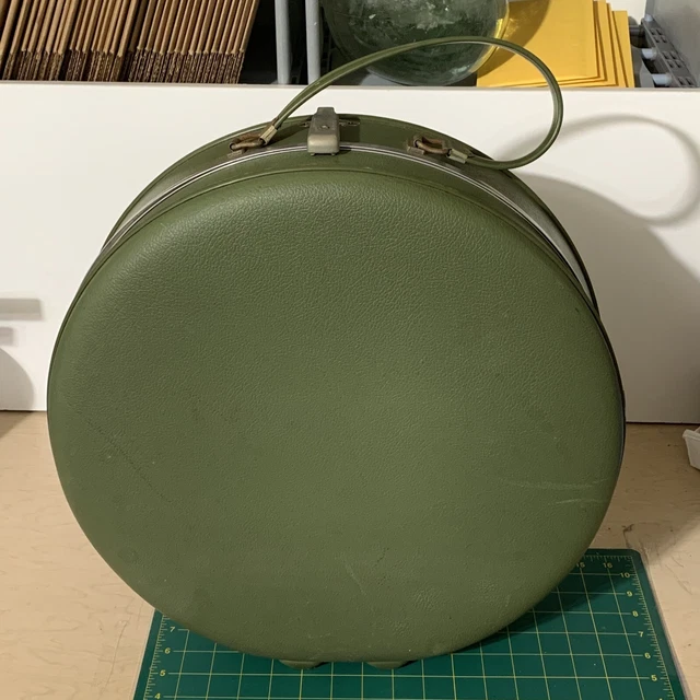 Vintage Mid Century IMPERIAL Luggage Hat Box Carry-On Train Green Round Suitcase