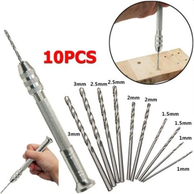 10PCS Mini Hand  Drill Bit W/ Mini Wood Hand Drill Chuck Jewelry Craft DIY Tool