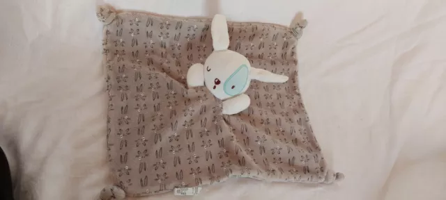Siplec Leclerc Doudou Lapin/Chien Plat Gris Blanc Cocard Bleu Tbe