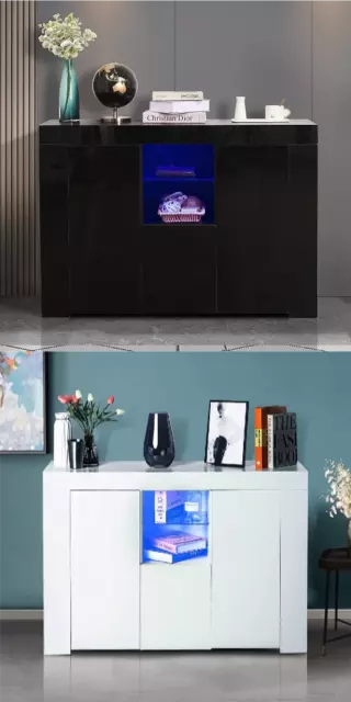 Modern TV Unit Cabinet Sideboard Cupboard Matt Body & High Gloss Doors LED Light