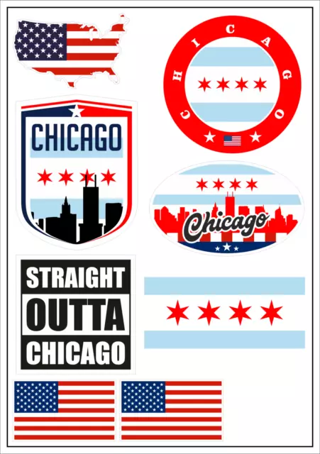 Chicago USA Aufkleber Karte Stickerbogen - PKW Auto Fahne Tuning ST