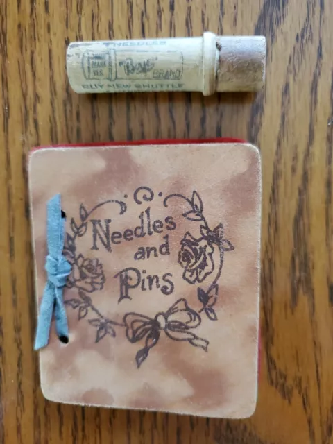 VINTAGE Leather sewing Needle Case with Needles + 1 Empty Boye Needle Tube Case