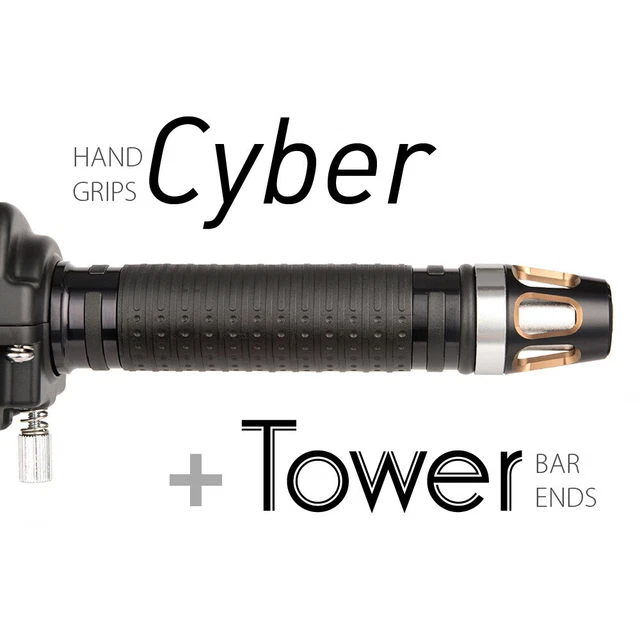 KiWAV Motorcycle Cyber Grips Black with Tower Bar Ends titanium Gold/Silver