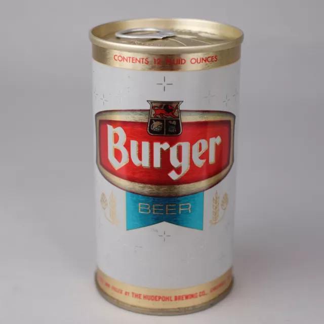 1960s BURGER BEER Can 12 oz. Tab Top Hudepohl Brewing Cincinnati Ohio Gold Lion