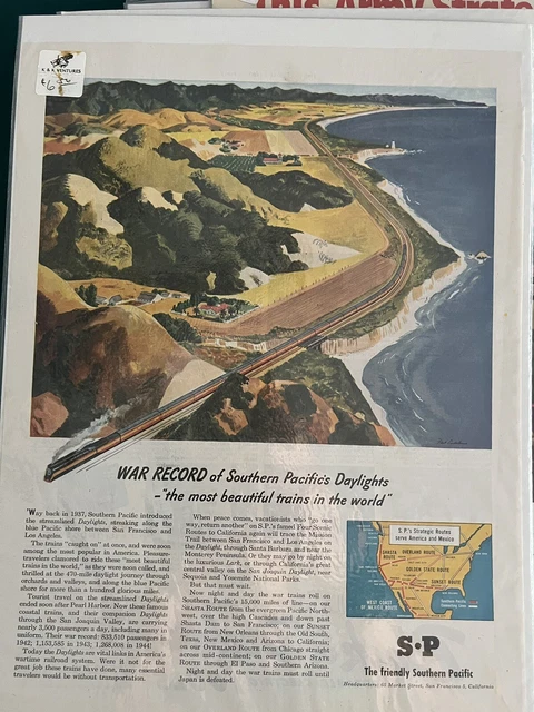 Your America Southern Pacific Railroad 1949s Print Ad Coast Line America Color