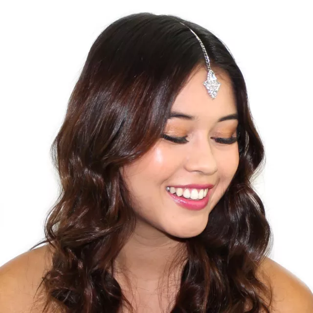 Dainty Crystal Triangle Tikka Chain Headpiece Bridal Prom Hair Accessories