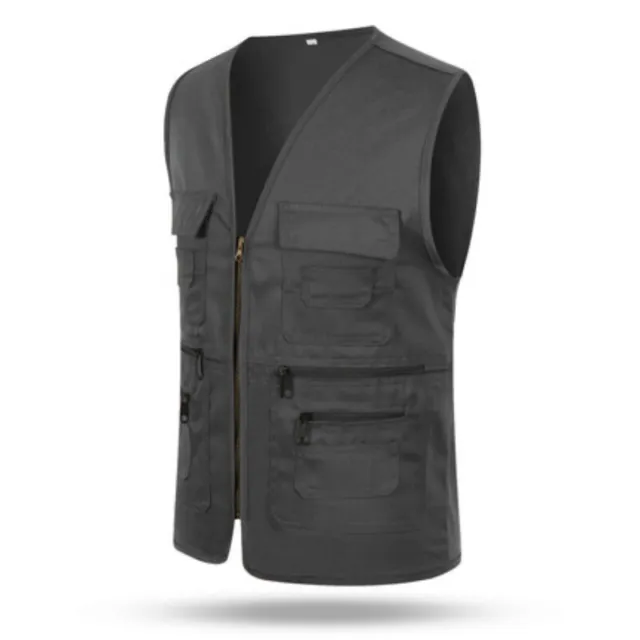 Mens Waistcoat Jacket Vests Sleeveless Tops Work Wear Coat Zipper Pocket Fashion