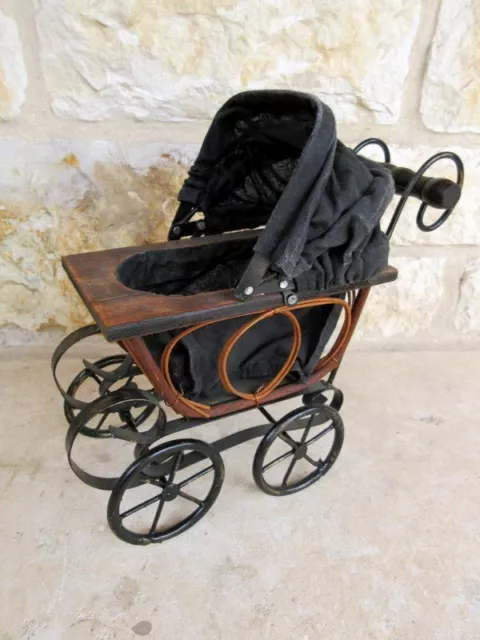 Antique Baby Doll Metal/Wood Baby Stroller Buggy Carriage Pram