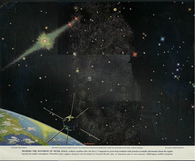 US NAVY VANGUARD Satellite General Electric calendar print 1960s Fred