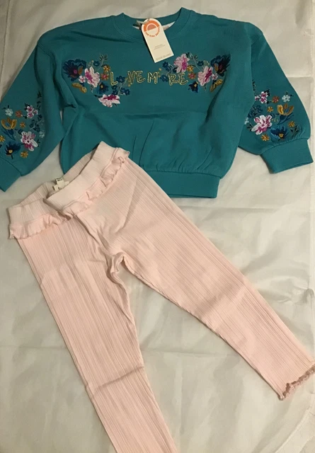 Set felpa mini ragazze River Island età 4-5 anni stampa fiori blu nuova con etichette