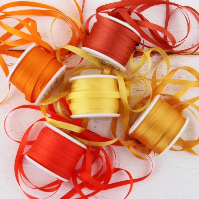 Juego de cintas de seda Threadart de 4 mm - tonos naranjas - colección de 5 carretes - carretes de 10 M