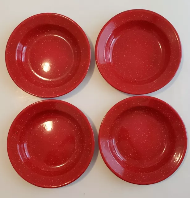 Red Speckled Enamel Plates or Shallow Bowls 8.5 inches Set of 4