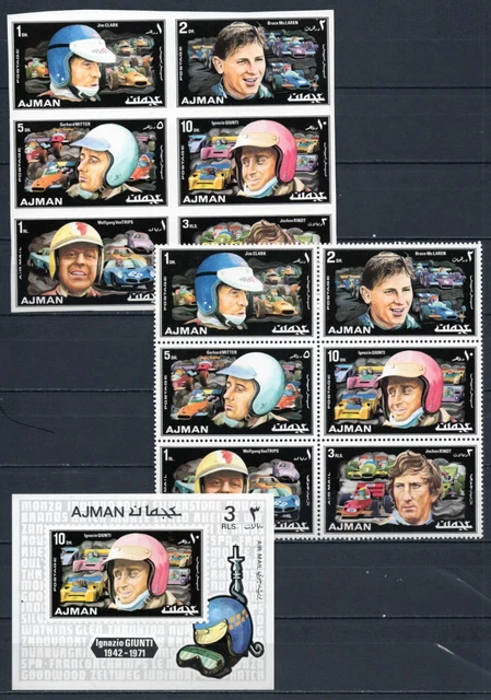 AJMAN 1971 IN Memoriam Racing Cars Drivers 2 Sheets Of 6 Stamps ...