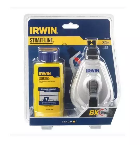 Irwin 6x Speed 30m Builders Chalk Line Reel + 113G Blue Brick Chalk, 10507684