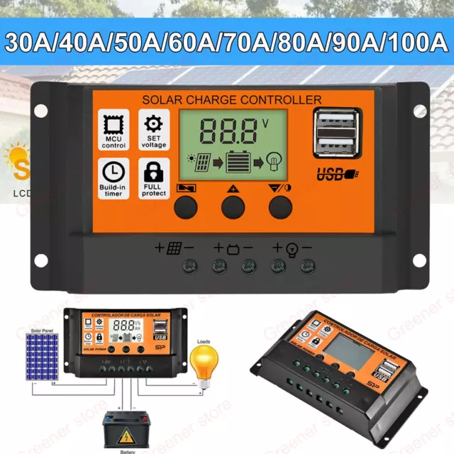 30A-100A MPPT Solar Panel Charge Controller 12V/24V Regulator Battery Charger