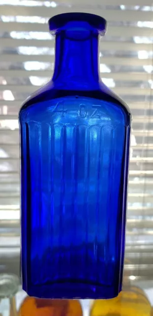 Antique Cobalt Blue Ribbed Glass Poison Bottle 4 oz Iodine Warning Ribs Toxic
