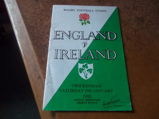 England v Ireland Rugby Union programme 19 January 1980 VGC Twickenham