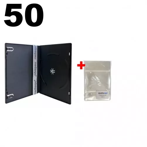 50 SLIM Black Single DVD Cases 7MM & 100 OPP Bags