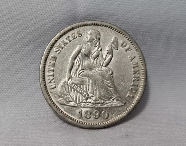 1890 10C Liberty Seated 90% Silver Dime ~ AU/UNC Lusterous, Sharp, High Grade!