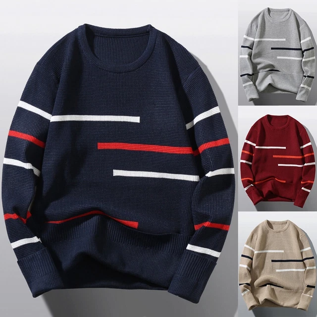 Maglione alla moda uomo lavorato a maglia girocollo slim maniche lunghe casual