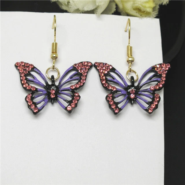 Hot Purple Bling Gorgeous Butterfly Crystal Betsey Johnson Women Stand Earrings