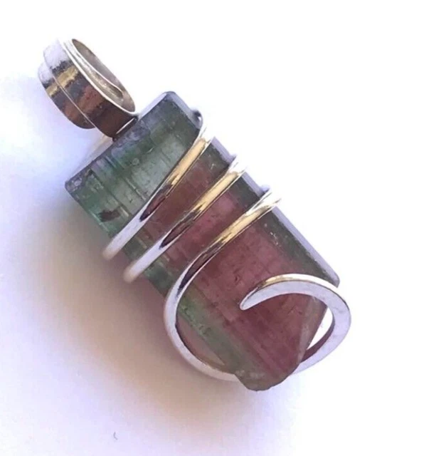 16 TCW Watermelon Tourmaline Pendant Crystal in Sterling Silver Necklace Art