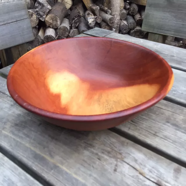 Large Vintage Hand Turned 2 Tone Wooden Serving Fruit Bowl 12” Diameter