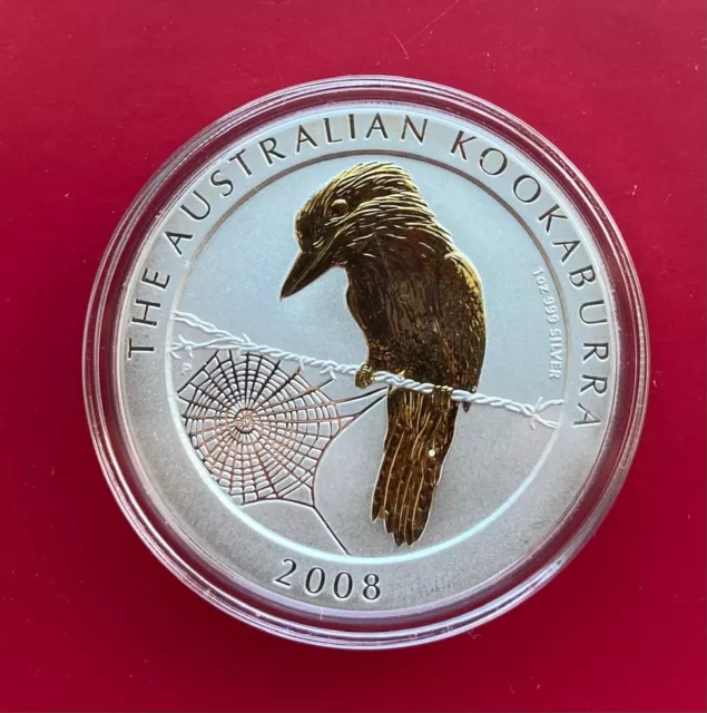 1 Oz Silber Kookaburra 2008 mit Goldapplikation in Münzkapsel