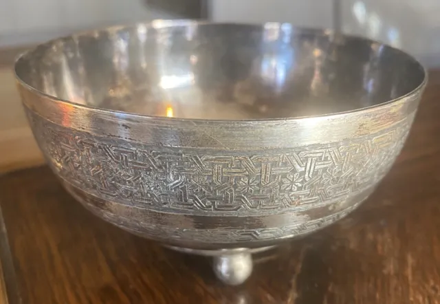 Vintage Middle Eastern PERSIAN 875 Silver Hand Engraved Footed BOWL