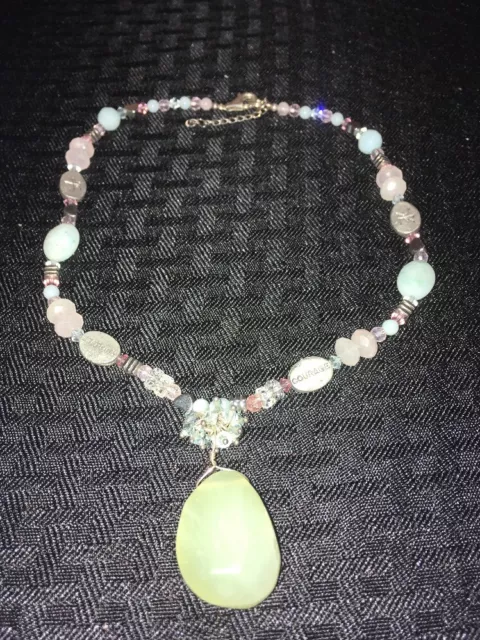 Nouveau collier serpentin jade, quartz rose et argent. Courage émotionnel 2