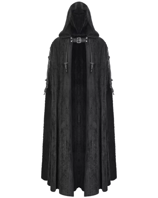 Devil Fashion Mens Long Gothic Apocalyptic Punk Hooded Cloak Coat Black Chenille