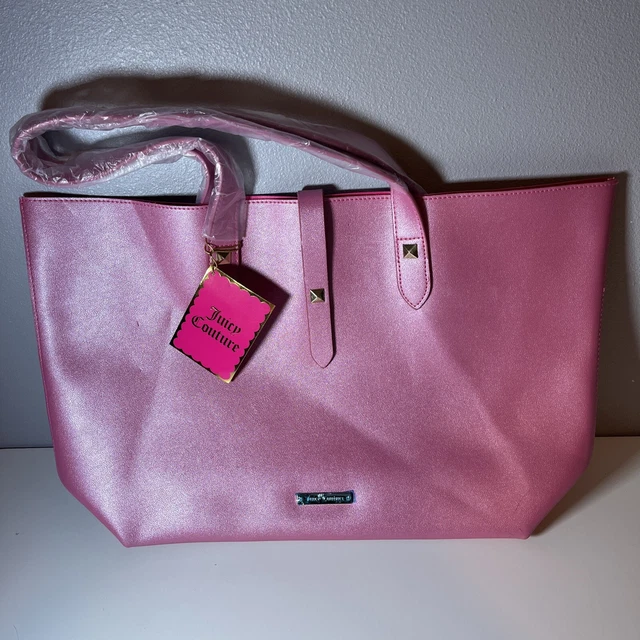 JUICY COUTURE PINK FAUX LEATHER XL 19x12 TOTE BAG PURSE NEW