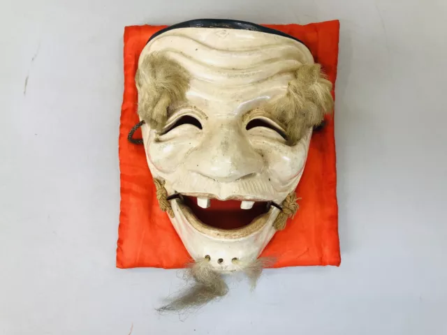 Y5883 NOH MASK ceramic old man signed box Japan antique omen dance drama vintage
