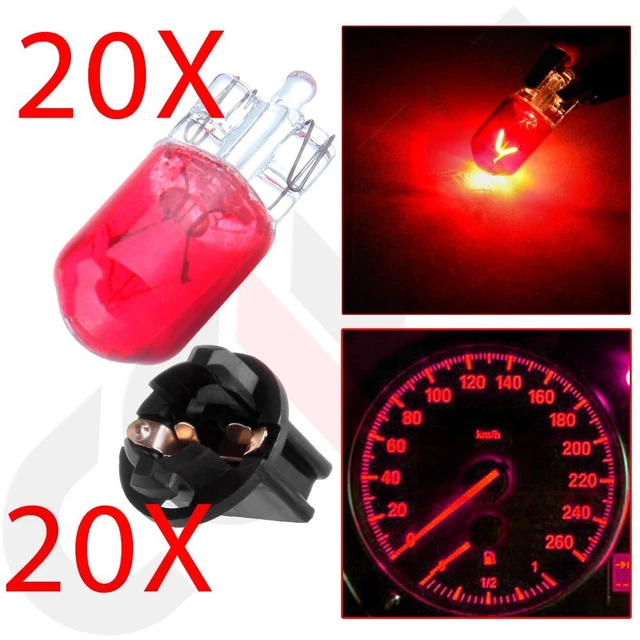 20x Wedge  Red T10 194 Halogen Bulb+Sockets For Instrument Dash Cluster Light