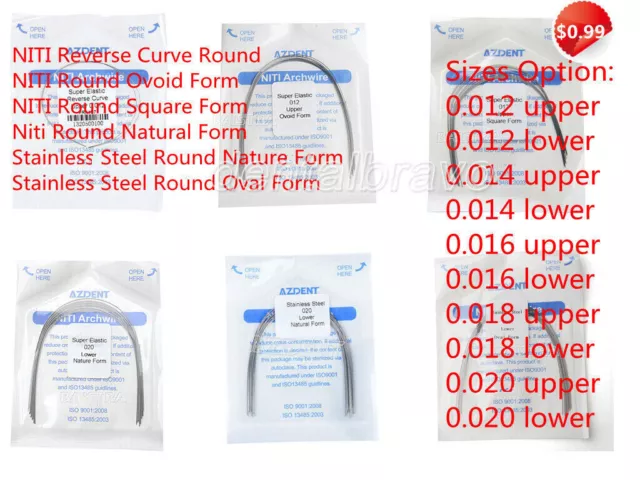 100Pcs AZDENT Dental Ortho NITI/Stainless Steel Arch Wire Round Oval/Square Form