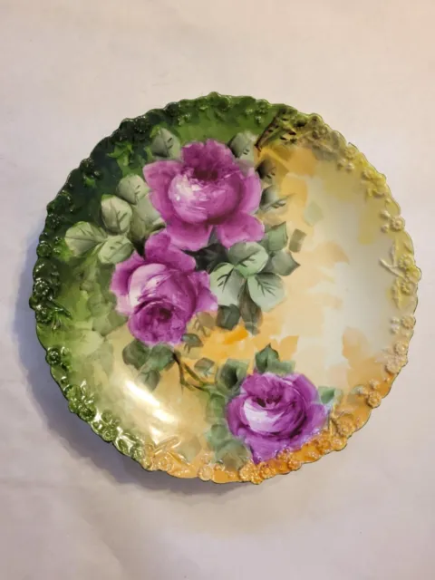 Antique Austrian Rose Plate Porcelain Limoges Style