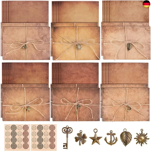 32-teiliges Briefpapier Set Vintage - Mit Umschlägen & Wachssiegel Aufklebern