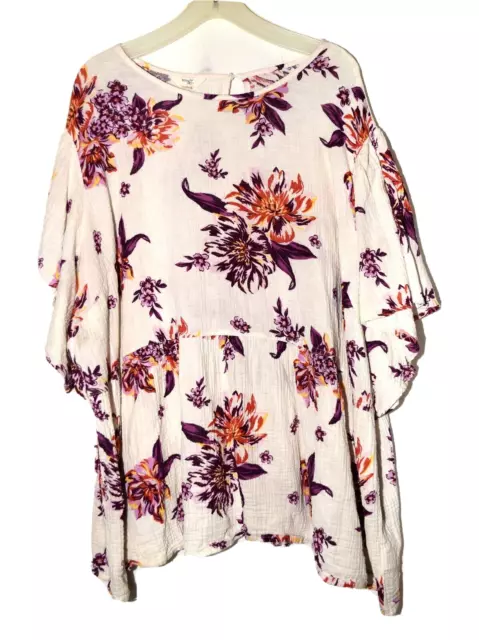 Terra & Sky White with Purple Orange Floral Cotton Gauze Tunic Top Plus Size 4X Terra & Sky White with Purple Orange Floral Cotton Gauze Tunic Top Plus Size 4X