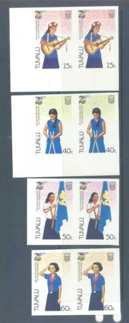 Tuvalu 1985 Girl Guides Set Imperf Pairs Very Fine Mnh.