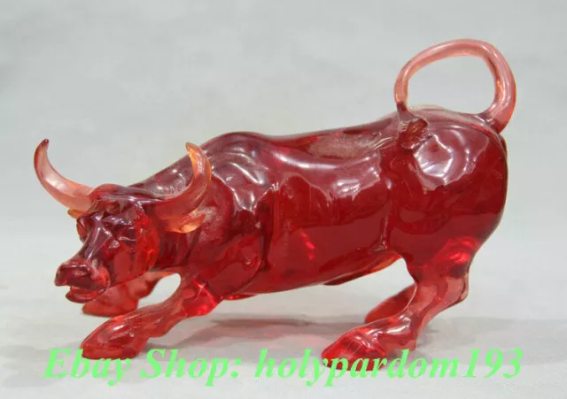 8" Old China Red Amber Feng Shui Zodiac Year Bull Oxen Lucky Sculpture