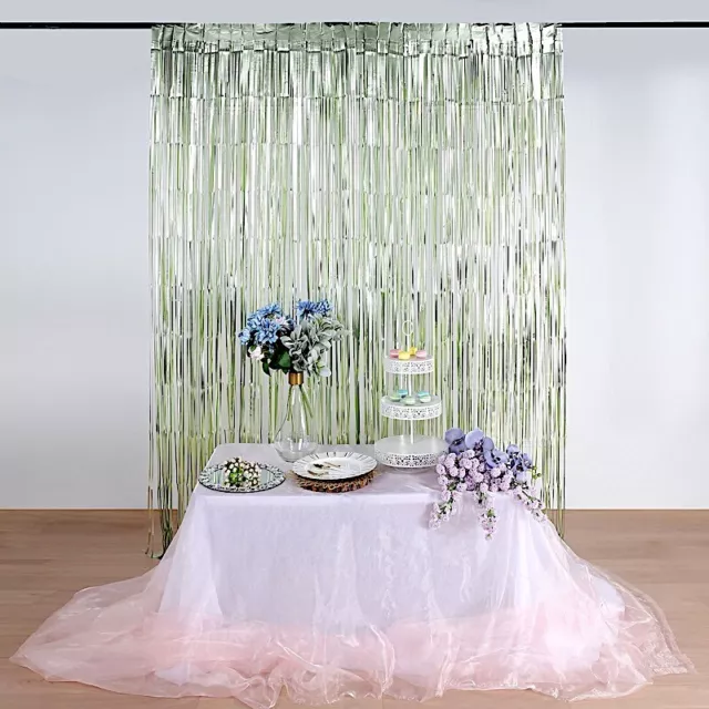 MATTE SAGE GREEN Sparkling Metallic FOIL CURTAIN 3 ft x 8 ft Wedding Decoration