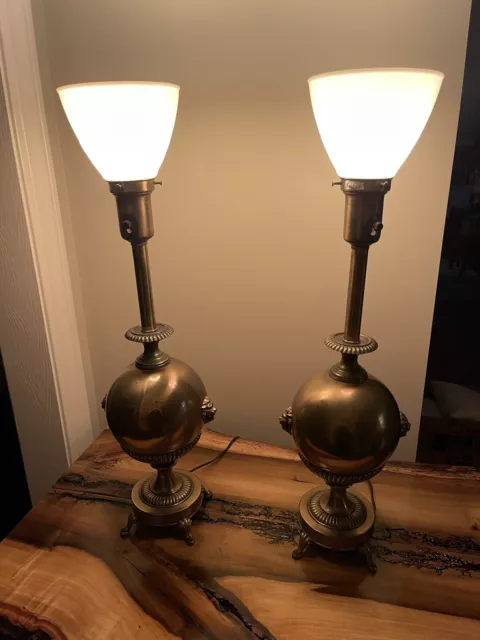 Pair Antique STIFFEL Hollywood Regency / Mid Century Modern Brass Torchiere Lamp