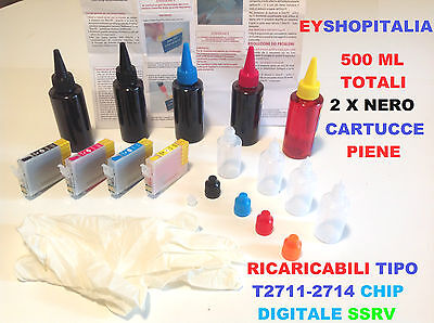 Kit Cartucce Ricaricabili Originali Inkjet Tipo 27Xl T2711-2714 + 500 Ml Colori