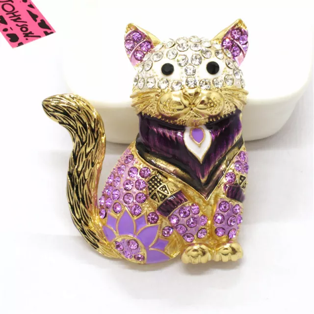 Hot Purple Bling Royal Cat Animal Crystal Fashion Womens Charm Brooch Pin Gifts