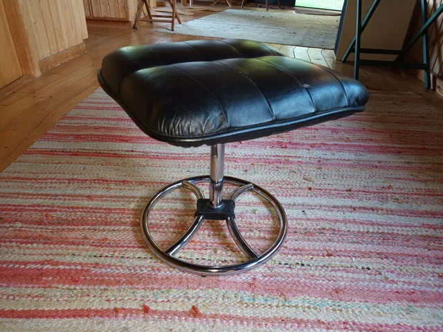Hocker Leder Vintage 60er Fußhocker Retro Ottomane Chrom Westnofa Ära Denmark 41