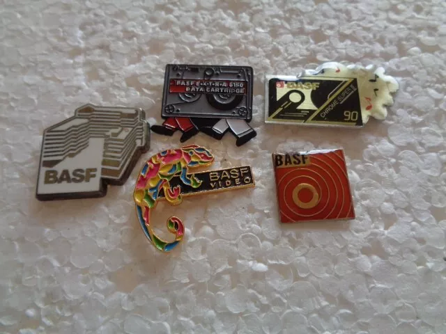 Job lot of 5 BASF Music & video cassette related metal lapel pins