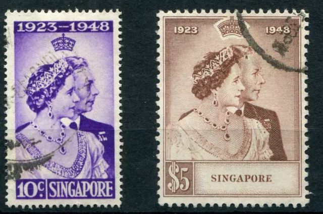 Stamps Malaysia Singapore 1948 KGVI Silver Wedding set of 2 used SG31-32 cv £51