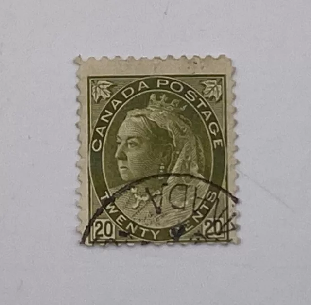 Canada 1900 Used 20 Cent Olive Green Victoria  Stamp SG165